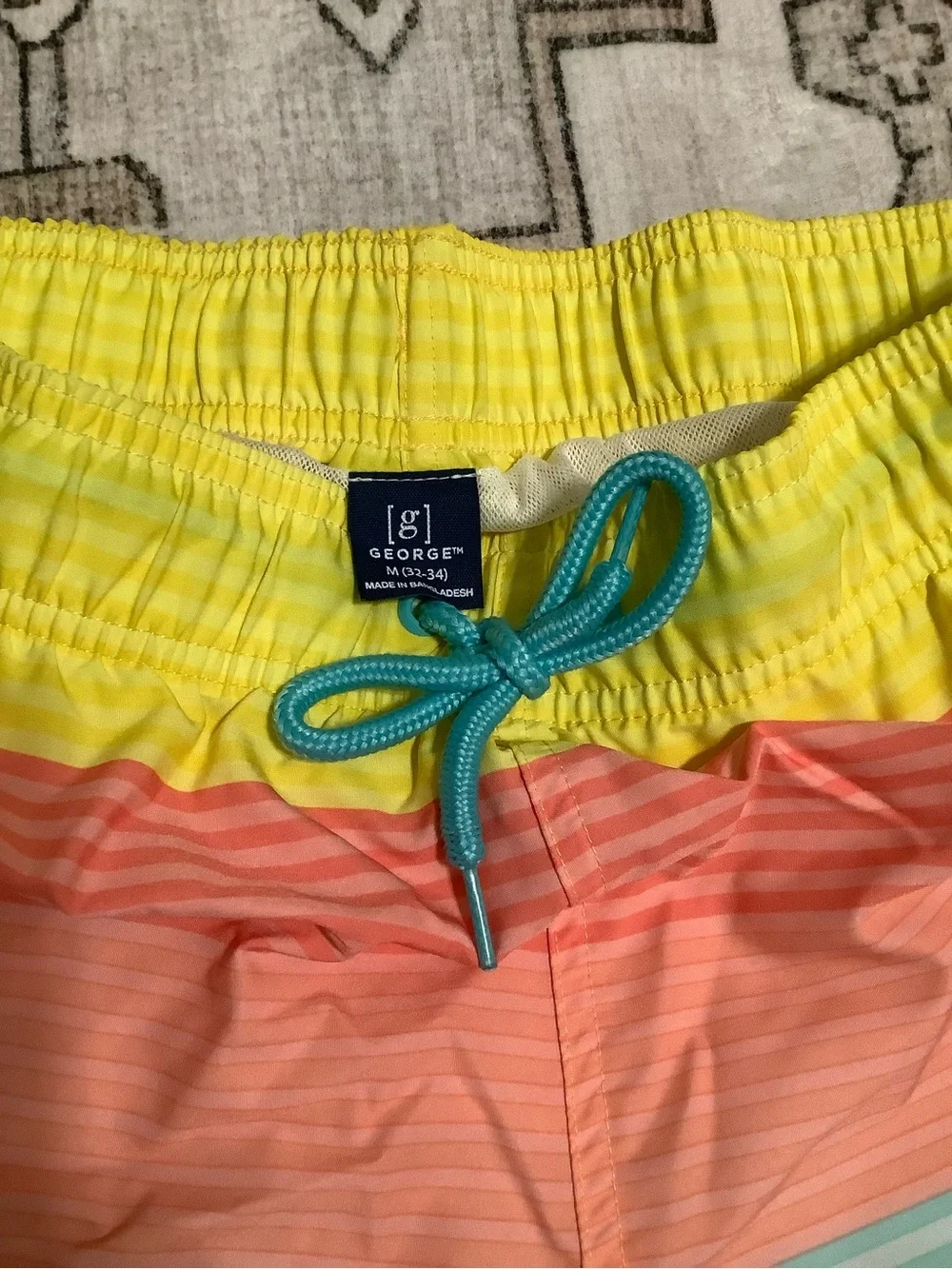 George Yellow Waistband Multicolor Stripe Swim Shorts